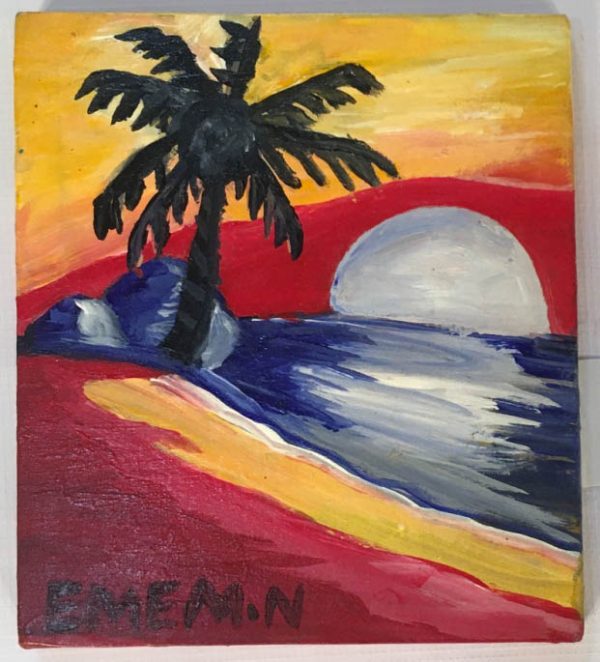 Beautiful Sunset Beach Scenery Oil Paint Drawing